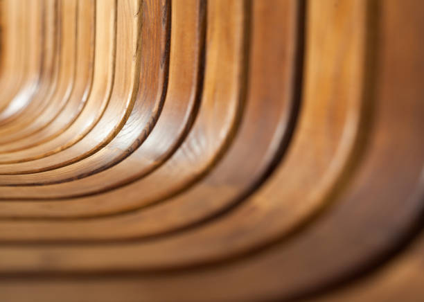 Wooden park bench in the garden. Macro details
