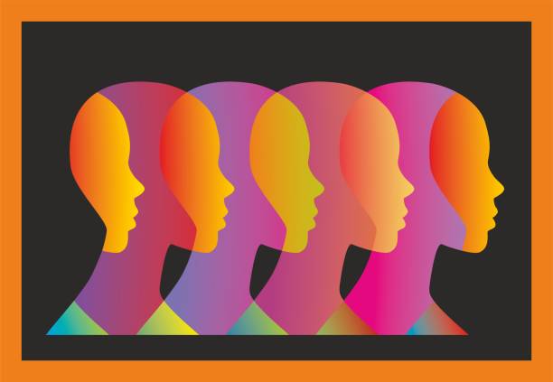 ilustrações de stock, clip art, desenhos animados e ícones de who or everyone. abstract human profiles (gender neural)with inspiration from overlay design. vector illustration. - medium group of people