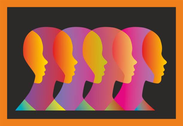Who or everyone. Abstract human profiles (gender neural)with inspiration from overlay design. Vector illustration. Groped nicely. EPS10. change silhouettes stock illustrations