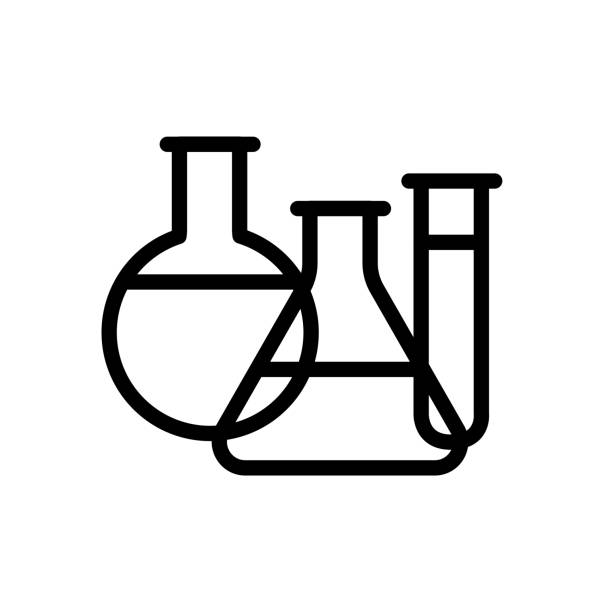 illustrazioni stock, clip art, cartoni animati e icone di tendenza di icona del vettore piatto della linea della provetta - test tube biologist laboratory beaker