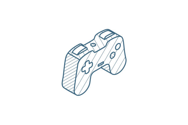 joystick, ikona izometryczna do gier. rysunek techniczny grafiki liniowej 3d. edytowalny wektor obrysu - three dimensional shape joystick gamepad computer icon stock illustrations