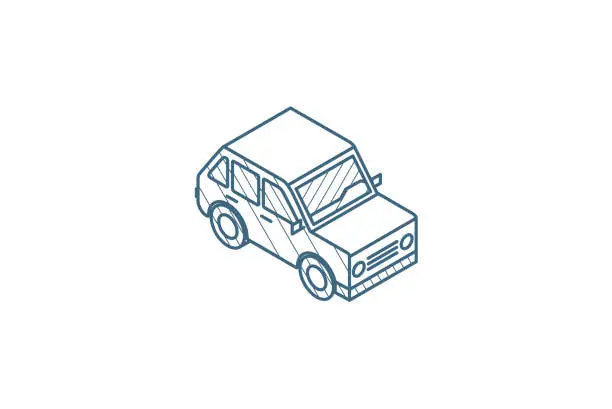 Vector illustration of car, hatchback isometric icon. 3d line art technical drawing. Editable stroke vector