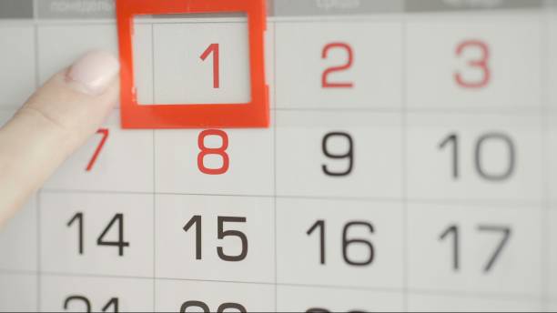 istock Woman's hand in office changes date at wall calendar. 1250439806