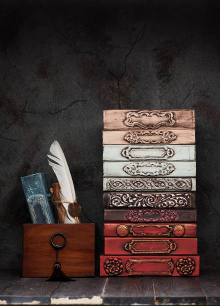 istock Stack of vintage books on a wooden shelf 1250440014