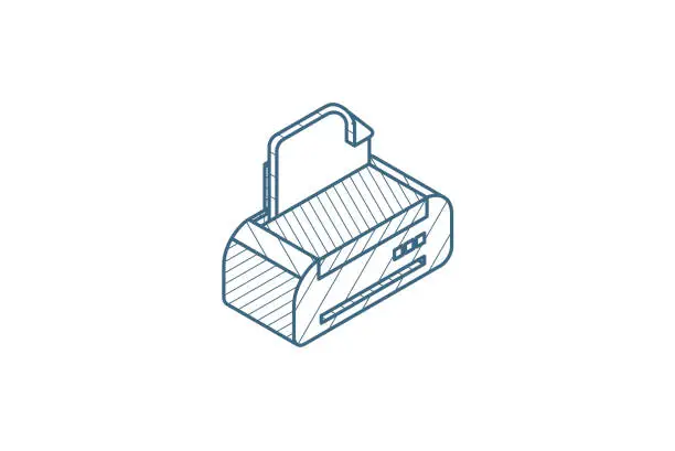 Vector illustration of Printer isometric icon. 3d line art technical drawing. Editable stroke vector