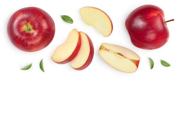 istock Red apple with half isolated on white background with clipping path and full depth of field. Top view. Flat lay with copy space for your text 1250443418
