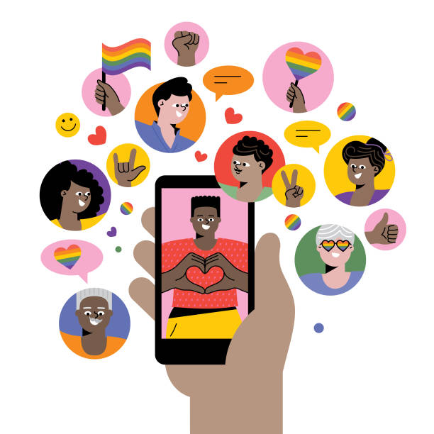 Celebrating Pride on social media LGBTQ online community.
Editable vectors on layers. gay pride people stock illustrations