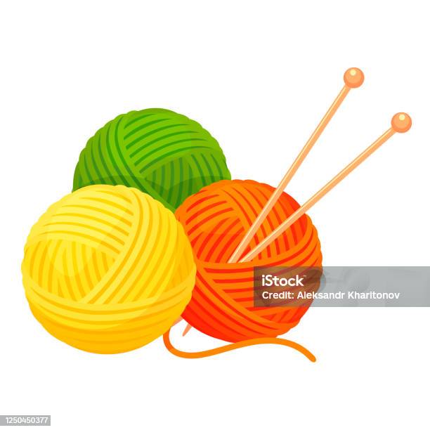 Balls Of Yarn With Knitting Needles Clews Skeins Of Wool Tools For  Handicraft Handknitting Stock Illustration - Download Image Now - iStock