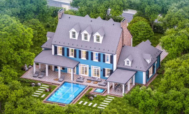 istock 3d rendering of modern classic house in colonial style in evening 1250451124
