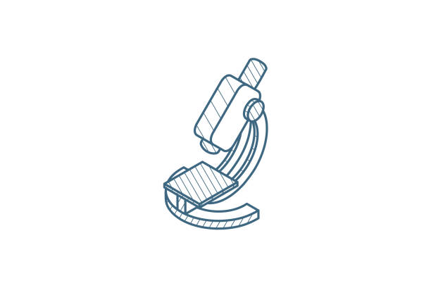 ilustrações de stock, clip art, desenhos animados e ícones de microscope isometric icon. 3d line art technical drawing. editable stroke vector - microscop
