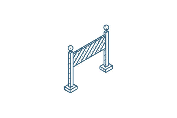 fence light construction isometric icon. 3d line art technical drawing. Editable stroke vector fence light construction isometric icon. 3d vector illustration. Isolated line art technical drawing. Editable stroke sawhorse stock illustrations