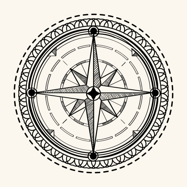 Compass wind rose decorative vintage emblem decorative vector artwork nautical compass stock illustrations