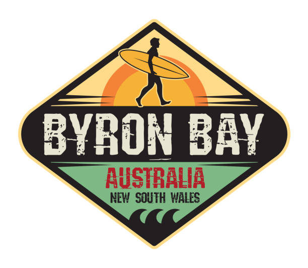 Byron Bay, Australia - surfer sticker, stamp or sign design, vector illustration