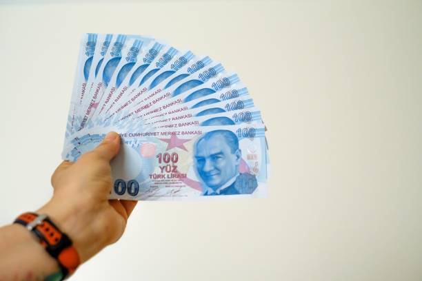 istock Hand holding hundred Turkish money Banknote 1250457718
