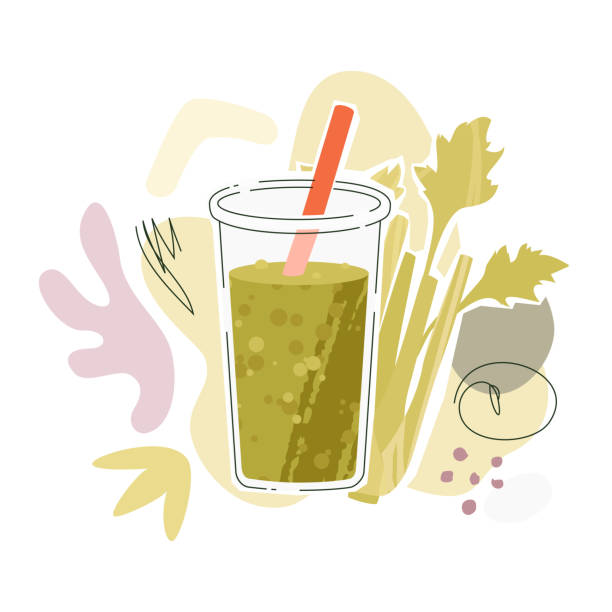 illustrazioni stock, clip art, cartoni animati e icone di tendenza di succo di sedano in vetro - juice celery drink vegetable