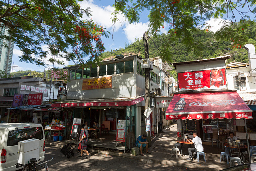 Hong Kong, Hong Kong - June 18, 2020 : Lei Yue Mun in Kowloon, Hong Kong. Lei Yue Mun is famous for its seafood market and seafood restaurants in this fishing village.