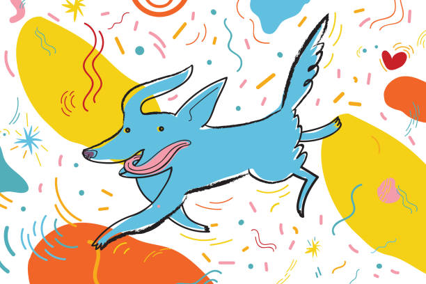 ilustrações, clipart, desenhos animados e ícones de ilustração brilhante festiva vetoria com cão correndo - dog barking humor howling