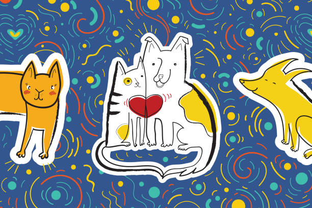 Vector greeting card for the party with dog and cat in love vector art illustration