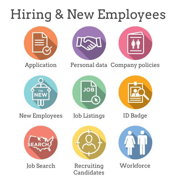 ilustrações de stock, clip art, desenhos animados e ícones de hiring and employees icons - job related images showing hiring - occupation handbook human resources recruitment