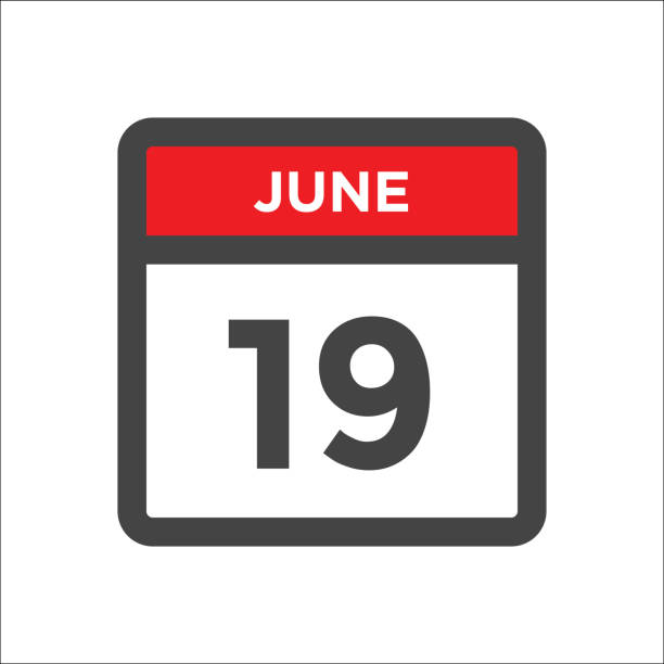 значок календаря 19 июня со днем месяца - june the nineteenth stock illustrations