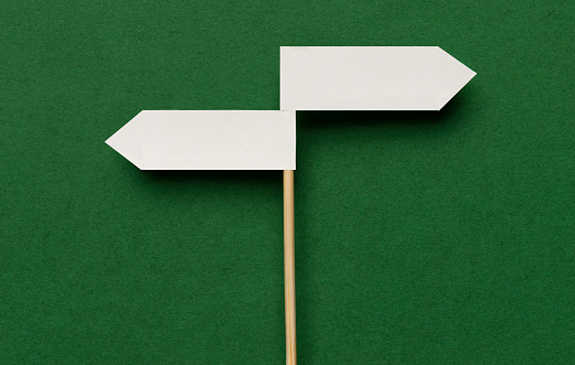 Two directional sign on the green background.