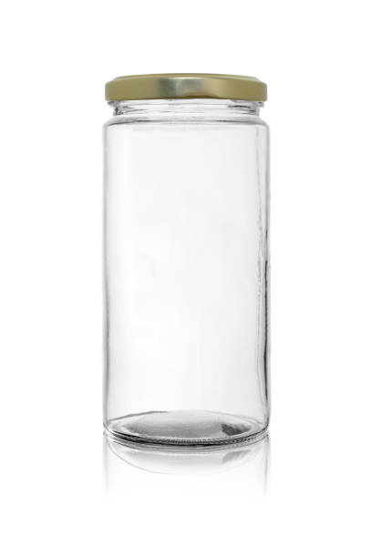 istock Empty glass jar with a metal lid. Isolated on a white background with reflection 1250476915