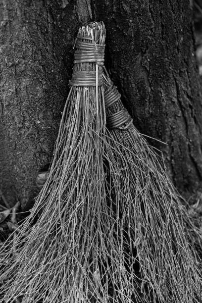 Natural wicker broom for cleaning.