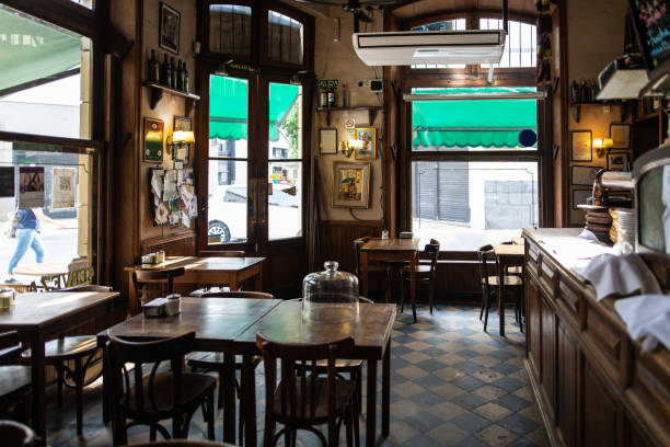 interior of traditional cafe in buenos aires - gastro pub imagens e fotografias de stock