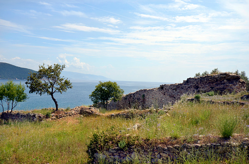 Agios Stefanos Beach - historical ruins and beautiful scenery at coast of island Kos, Greece