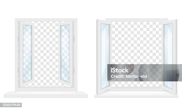 Translucent Window Drawing White Transparent Plastic Window With Window Sill Vector Illustration ...