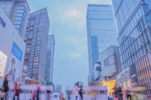 Chengdu, China - November 20, 2017: Chengdu skyline as seen from Chunxilu shopping district in the evening.