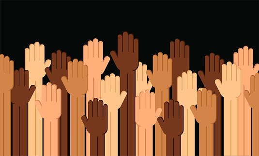 Raised Hands Up. protest. Vector Stock Illustration