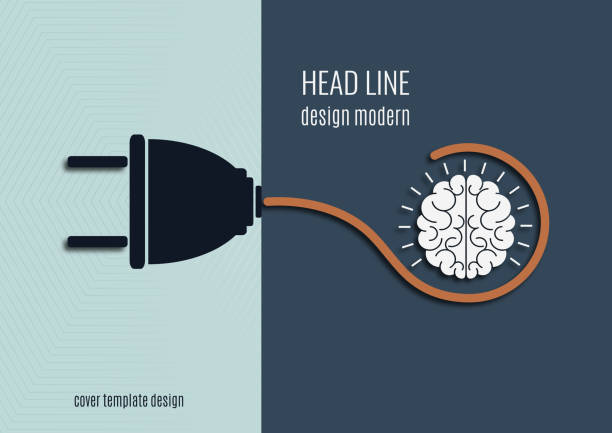 Brain and electric plug. New business idea, smart, creative symbol. Brainstorm. Knowledge, decision, sign of innovation. Brain and electric plug. New business idea, smart, creative symbol. Brainstorm. Knowledge, decision, sign of innovation. Vector illustration electric plug dark stock illustrations