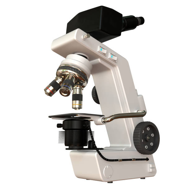 istock White lab microscope with fictive design isolated on white background - detailed photorealistic medical 3d illustration, microscopy discovery concept 1250481245