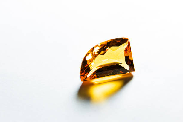close macro in citrine quartz crystal faceted