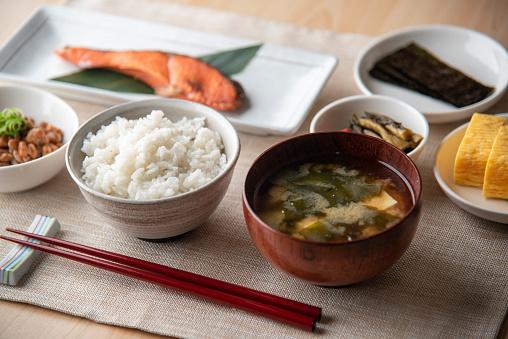 traditional japanese style breakfast on table