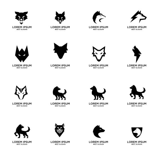 セットコレクションウルフロゴアイコンデザインベクトルイラスト - wolf coyote howling dog点のイラスト素材／クリップアート素材／マンガ素材／アイコン素材