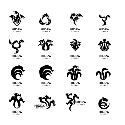 set collection hydra   black icon design vector illustration