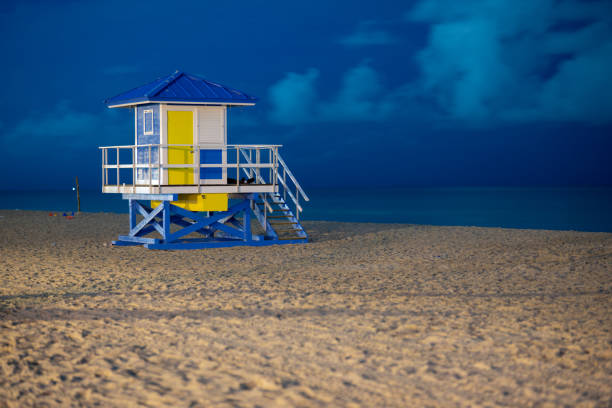 Night lifeguard tower Hollywood Beach Florida