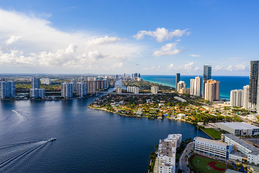 Aerial Sunny Isles Beach Miami Dade Florida highrise beachfront architecture