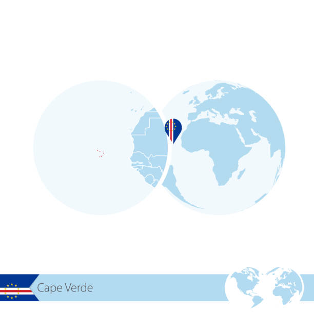 Cape Verde on world globe with flag and regional map of Cape Verde. Cape Verde on world globe with flag and regional map of Cape Verde. Vector Illustration. cape verde stock illustrations