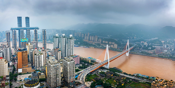 Panoramic view of Chongqing urban downtown skyline and Yangtze river in China