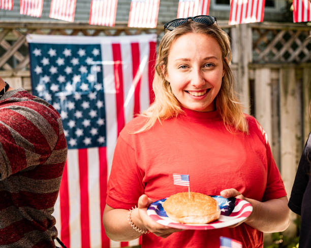 istock Burger line up at 4th July BBQ 1250498074