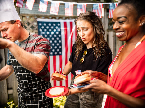 istock Burger line up at 4th July BBQ 1250499140