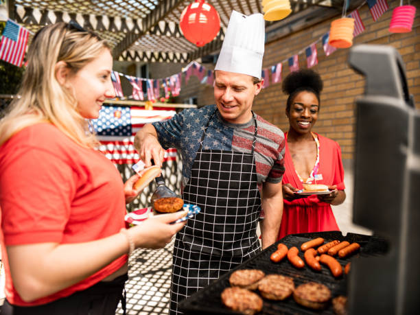 istock Burger line up at 4th July BBQ 1250501113