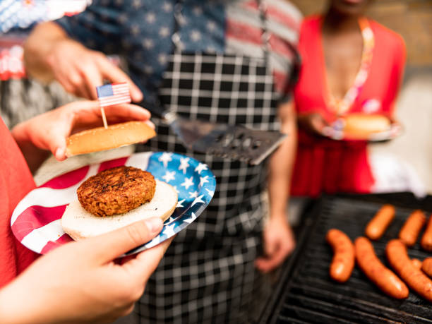 istock Burger line up at 4th July BBQ 1250501224