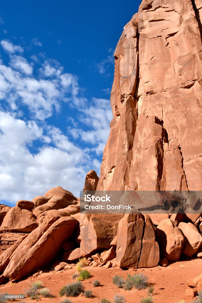 Red rocks at Arches National Park Red rock formation against a blue sky at Arches National Park, Utah. Arches National Park Stock Photo