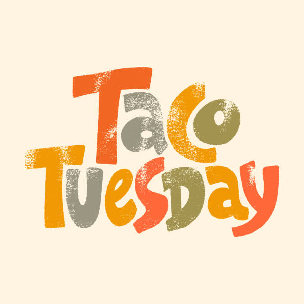 Taco Tuesday Hand drawn lettering quote. Taco Tuesday. Tuesday is a taco day. Tuesday is a best day to eat tacos. Phrase for social media, poster, card, banner, t-shirts, wall art, bags, stickers. tacos stock illustrations