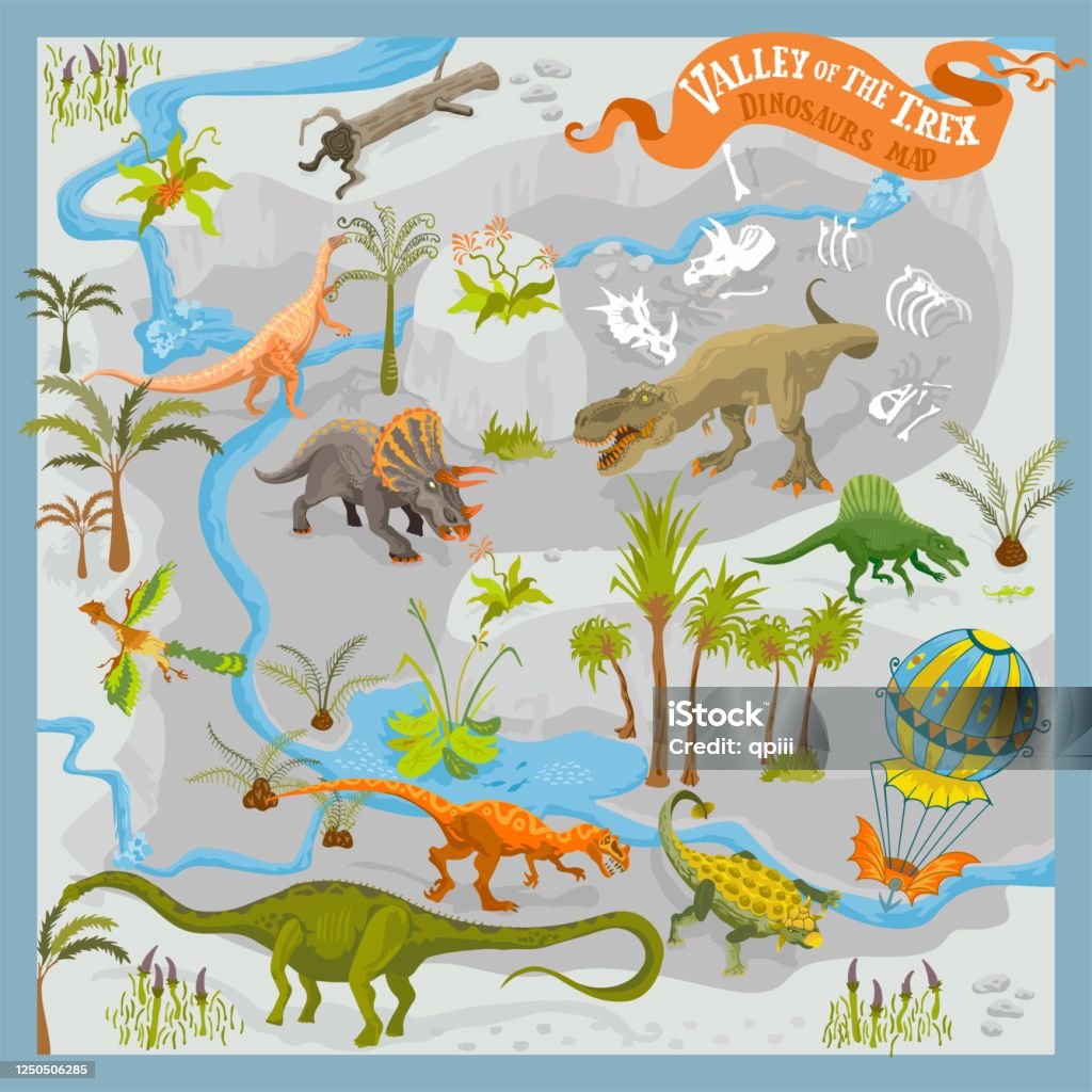 Ilustración de Escena Del Mapa De Dinosaurios La Última Pelea y más  Vectores Libres de Derechos de Dinosaurio - Dinosaurio, Mapa, Paisaje no  urbano - iStock