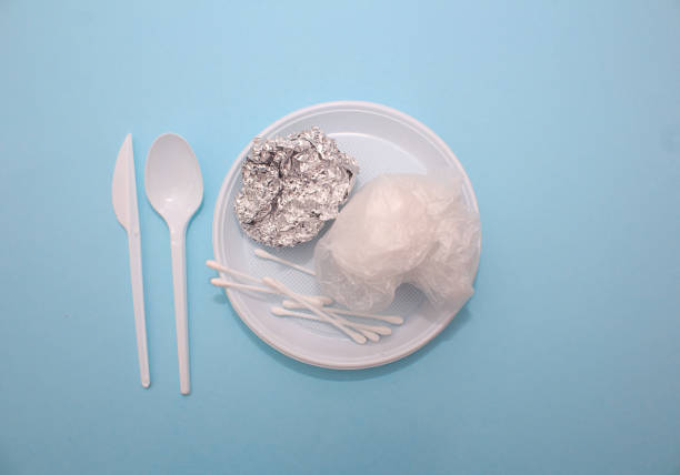 istock Plastic trash, plates, spoons, caps, bottles, bags, 1250508793